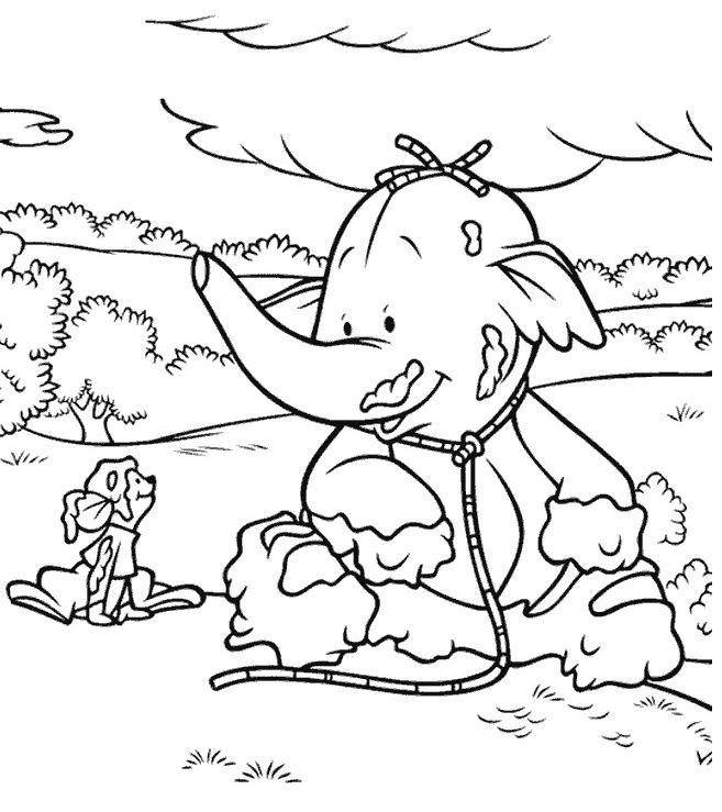 coloriage efelant et petit gourou plein de boue